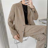 21春夏款轻熟风英伦小细格长袖西服阔版宽松休闲西服X18-P150，男装西服，电商C308