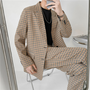 21 春夏款 轻熟风英伦小细格长袖西服 阔版宽松休闲西服 X18-P150图片
