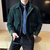 秋冬英伦修身韩版翻领纯色夹克灯芯绒加厚男外套绿色F21806-P155，男装夹克，电商C308