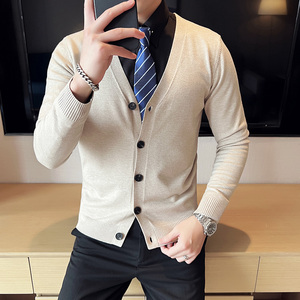 秋冬韩版修身落肩开衫毛衣潮流百搭休闲外套针织衫杏色B5556-P75，男装针织衫/毛衣，电商C308