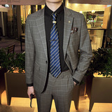 英伦韩版修身男士休闲商务西服套装新郎套装深灰色LJT30-P230，男装西服套装，电商C308