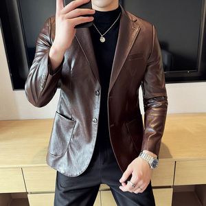 皮衣男西装外套韩版修身帅气潮流休闲二粒扣男士西服X936-P155图片
