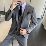 轻熟风ins韩版修身男士休闲西服三件套新郎西装套装SJT24-P295，男装西服套装，电商C308