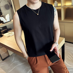 夏季假两件男士潮流纯色圆领T恤 英伦流行无袖体恤白色 B7702-P43图片