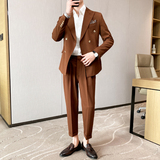 痞帅高级感纯色休闲双排扣西服+英伦时尚九分西裤套装TZ02-P225，男装西服，电商C308
