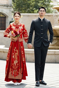 中式新郎西服套装婚礼伴郎礼服男士高级感立领西装LJT938-P205图片