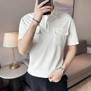 夏季男士休闲polo衫t恤 潮流修身翻领半袖polo衫白色C10012-P58图片