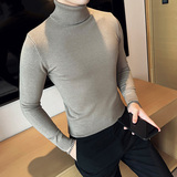 秋冬韩版高领修身打底衫套头纯色针织衫精致毛衣花棕色B5553-P50，男装T恤，电商C308