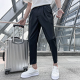 春夏轻熟风微宽时尚休闲裤潮流阔版条纹小脚九分西裤K13-P65，男装西裤，电商C308