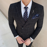 秋冬款英伦经典方格修身男士双排扣西服外套X131-P150，男装西服，电商C308