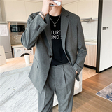 轻熟风英伦纯色一粒扣西服套装阔版宽松休闲小西装黑色TZ17-P220，男装西服套装，电商C308