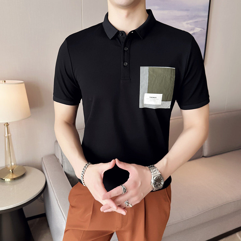 男士休闲polo衫t恤 潮流修身翻领半袖polo衫黑色C60038-P58图片