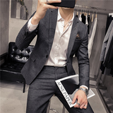 20秋冬款韩风修身时尚条纹休闲男士商务西服套装LJT903-P205，男装西服套装，电商C308