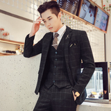 高品质韩版修身格子男士休闲西服三件套新浪套装SJT905-P280，男装西服，电商C308