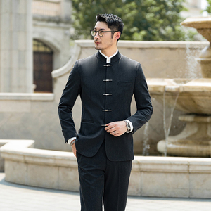 中式新郎西服婚礼伴郎礼服男士高级感立领中式西装X938-P155图片