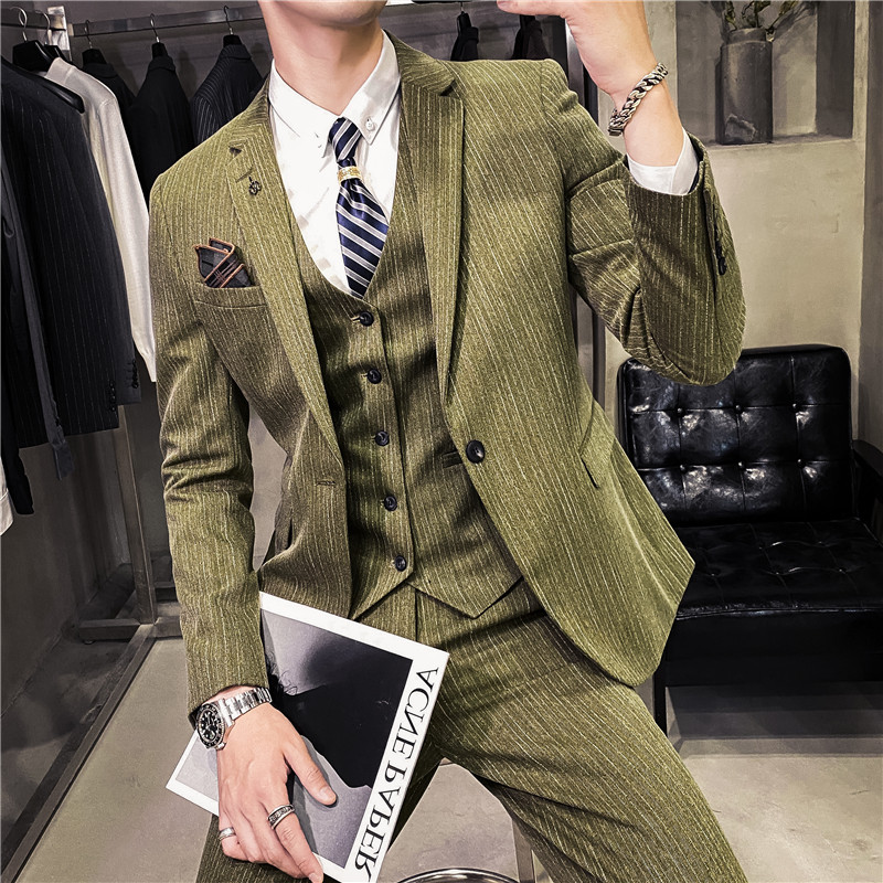 20秋冬款韩版时尚修身男士商务细条纹西服三件套装SJT10-P285,男装西服,电商C308