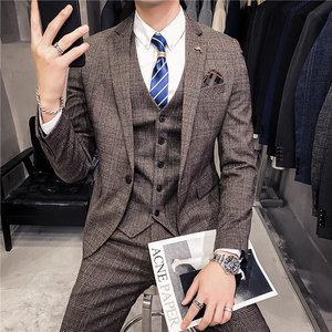 20秋冬款 英伦韩版时尚男士商务格子西服三件套装SJT956-特P260图片