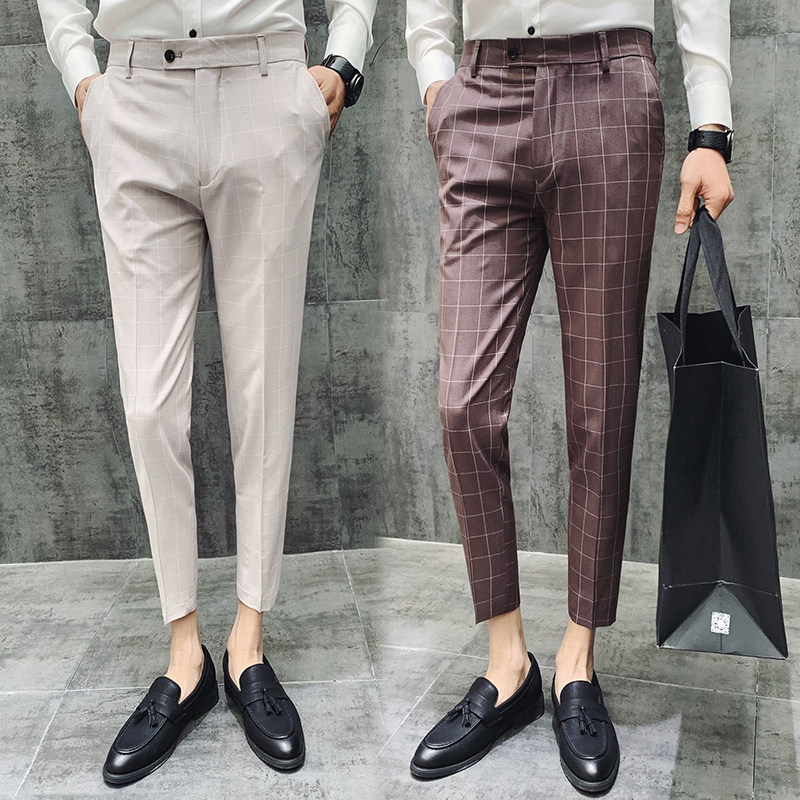 春夏款商务休闲九分裤子男士西裤男式格子修身西裤K106-P65,男装西裤,电商C308