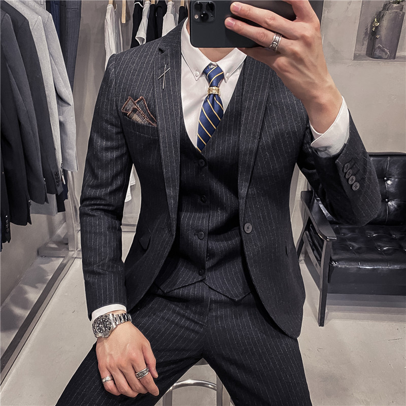 20秋冬款英伦韩风修身时尚条纹休闲男士西服三件套SJT903-P265,男装西服,电商C308