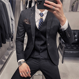 20秋冬款英伦韩风修身时尚条纹休闲男士西服三件套SJT903-P265，男装西服，电商C308
