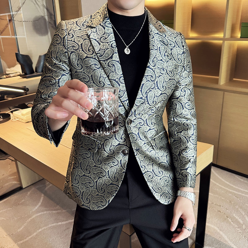 潮男痞帅个性腰果花小西装英伦韩版修身男士休闲西服X947-P155，男装西服，电商C308