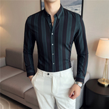 秋冬英伦宽条纹男士衬衣韩版修身长袖衬衫男C88266-P65，男装衬衫，电商C308