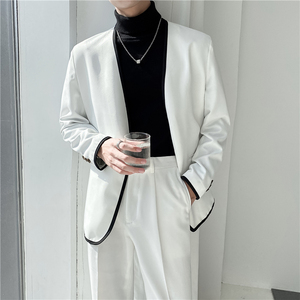 ins轻熟风英伦纯色西服套装 阔版宽松休闲小西装 TZ27包边-P225图片