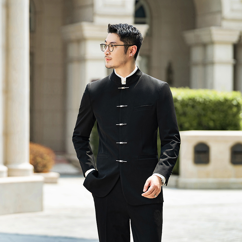 中式新郎西服婚礼伴郎礼服男士高级感立领中式西装X938-P155，男装西服套装，电商C308