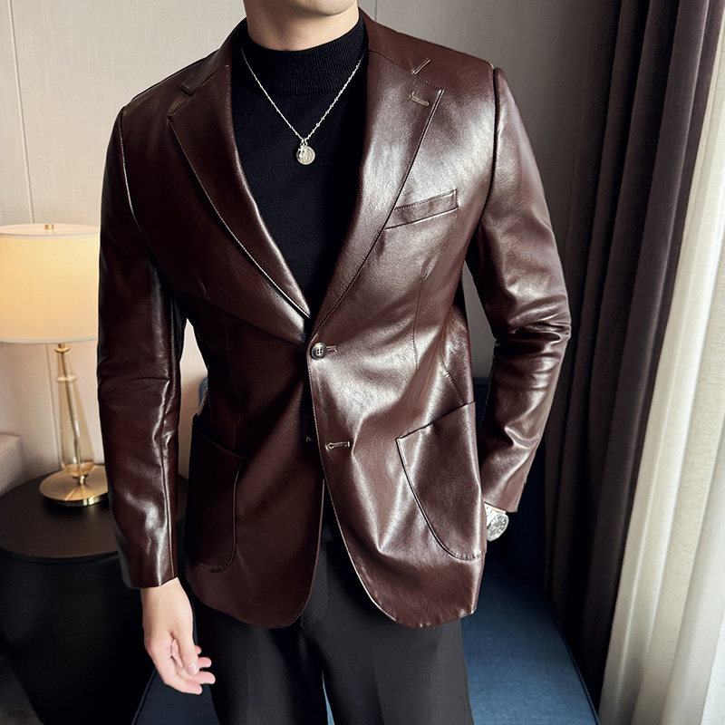 皮衣男西装外套韩版修身帅气潮流休闲二粒扣男士西服X936-P155，男装西服套装，电商C308