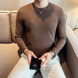 男士双面德绒长袖圆领打底衫韩版修身帅气套头内搭白色C68001-P40，男装T恤，电商C308