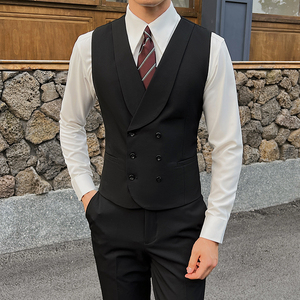 新郎婚礼伴郎服礼服马甲男士高级感双排扣纯色小马甲MJ921-P70图片