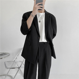 23春款款轻熟风英伦纯色宽松中袖西服+阔版九分裤套装TZ15-P195，男装西服，电商C308