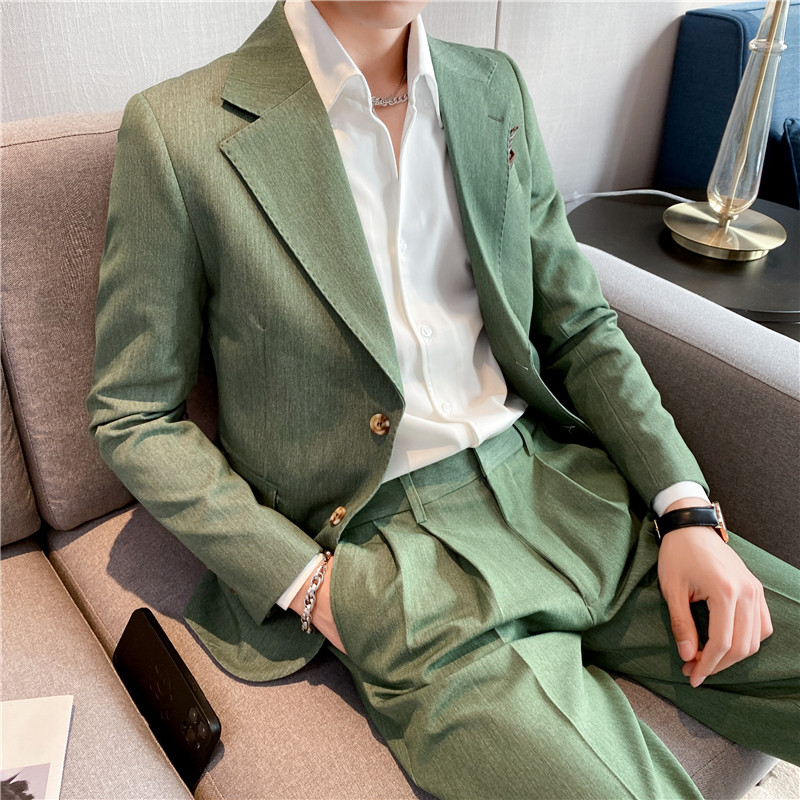 痞雅高级感休闲纯色二粒扣西服男+英伦时尚九分西裤套装TZ05-P225,男装西服,电商C308