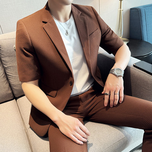 春夏休闲华夫格中袖小西服外套 韩版修身英伦潮男西装 X931-P130图片