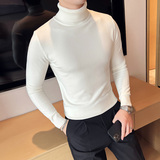 秋冬韩版高领修身打底衫套头纯色针织衫精致毛衣黑色B5553-P50，男装T恤，电商C308
