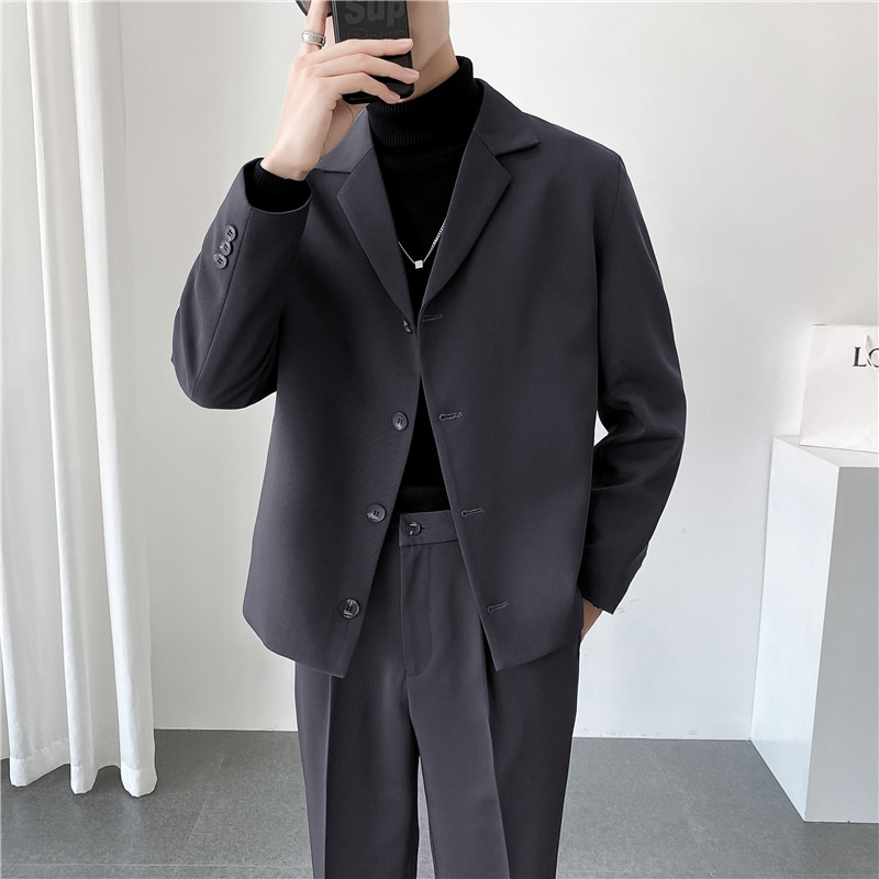 ins轻熟风英伦纯色西服阔版宽松休闲小西装外套X27四粒扣-P150，男装西服套装，电商C308