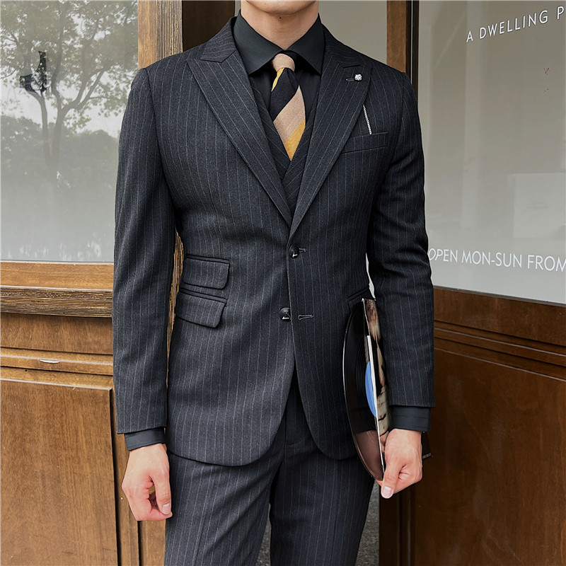 英伦修身男士二粒扣条纹西服新郎伴郎礼服外套X918-P155,男装西服,电商C308