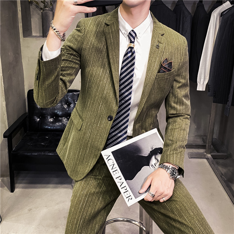 20秋冬款英伦韩版时尚修身男士商务细条纹西服套装LJT10-P225，男装西服套装，电商C308