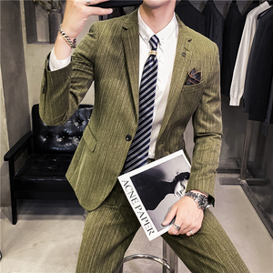 20秋冬款 英伦韩版时尚修身男士商务细条纹西服套装 LJT10-P225,男装西服套装,电商C308
