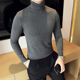 秋冬韩版高领修身打底衫套头纯色针织衫精致毛衣花棕色B5553-P50，男装T恤，电商C308