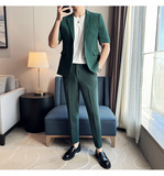 春夏款纯色休闲男士时尚华夫格中袖西服九分西裤套装LJT931-P195，男装西服，电商C308