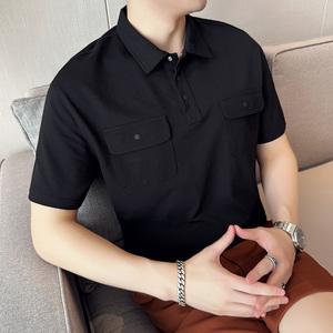 夏季男士休闲polo衫t恤 潮流修身翻领半袖polo衫黑色C10012-P58,男装T恤,电商C308