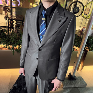 秋冬款 英伦韩版修身男士商务休闲纯色西服外套米白色X889-P155图片