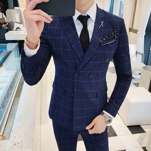 秋冬款 英伦经典方格修身男士双排扣西服外套X131-P150图片