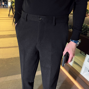 高品质 秋冬毛呢西裤男士商务修身小脚裤呢料休闲裤黑色K33-P65，男装西裤，电商C308