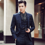 秋冬高品质韩版修身格子男士休闲西服三件套新浪套装SJT905-P280，男装西服，电商C308