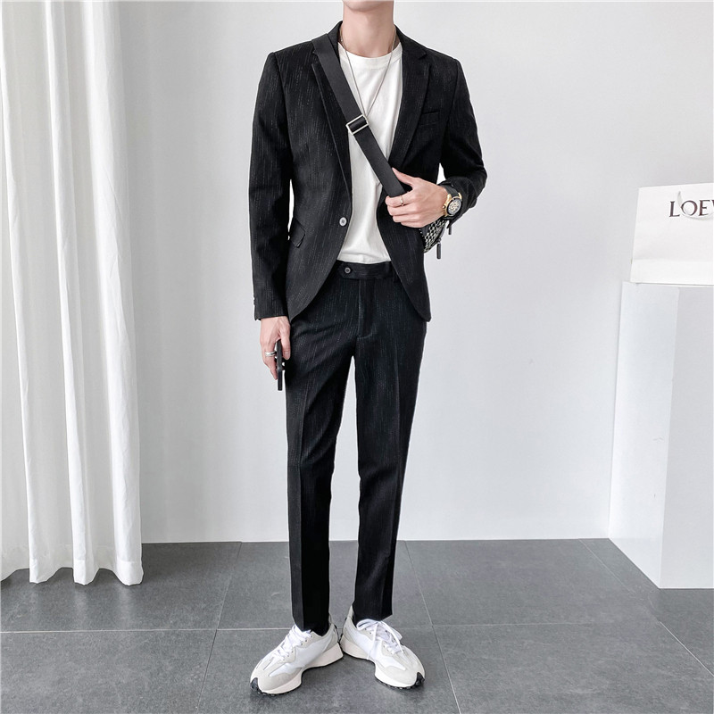轻熟风ins韩版修身男士休闲虚线条纹西服套装LJT937-P210,男装西服套装,电商C308