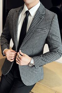 英伦韩版修身男士休闲千鸟格西服加厚外套X929-P155图片