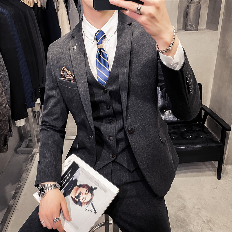 20秋冬款英伦时尚韩风修身商务男士西服三件套SJT937-P265，男装西服，电商C308
