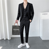 ins轻熟风秋冬韩版修身男士虚线条纹休闲西服三件套SJT937-P265，男装西服，电商C308